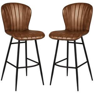 Laramie Pecan Brown Genuine Leather Bar Stools In Pair
