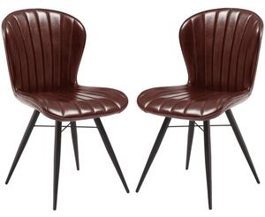 Laramie Claret Red Genuine Leather Side Dining Chairs In Pair