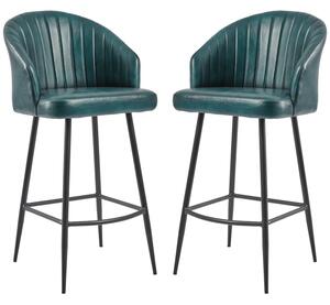 Bakewell Vintage Blue Genuine Leather Bar Stools In Pair