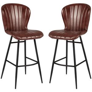 Laramie Claret Red Genuine Leather Bar Stools In Pair