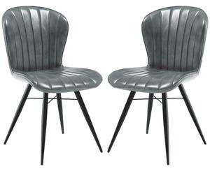 Laramie Steel Grey Genuine Leather Side Dining Chairs In Pair