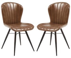 Laramie Pecan Brown Genuine Leather Side Dining Chairs In Pair