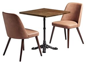 Ratcliff Wooden Dining Table With 2 Avelay Cognac Chairs In Rustic Oak