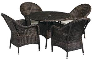 Coachella Glass Top Garden Dining Table With 4 Brown Rattan Chairs