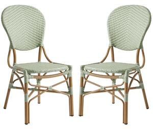 Edinburg Pastel Green Rattan Bar Chairs With Wooden Frame In Pair