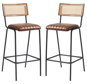 Shelby Brown Genuine Leather Bar Stools In Pair