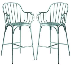 Frisco Retro Light Blue Metal Bistro Bar Stools In Pair