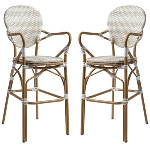 Edinburg Natural Rattan Bar Stools With Wooden Frame In Pair