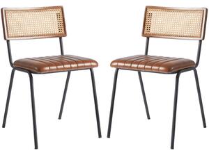 Shelby Brown Genuine Leather Dining Chairs In Pair