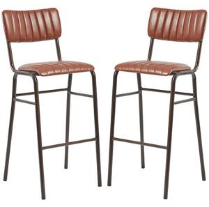 Toulouse Vintage Tan Faux Leather Bar Stools In Pair