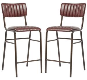 Toulouse Vintage Red Faux Leather Mid Bar Stools In Pair
