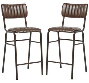Toulouse Vintage Brown Faux Leather Mid Bar Stools In Pair