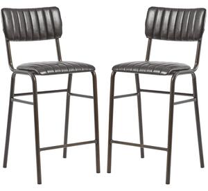 Toulouse Vintage Black Faux Leather Mid Bar Stools In Pair