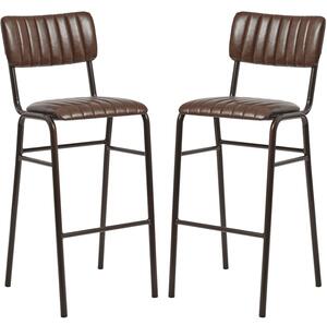 Toulouse Vintage Brown Faux Leather Bar Stools In Pair