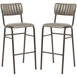 Toulouse Vintage Dark Grey Faux Leather Bar Stools In Pair