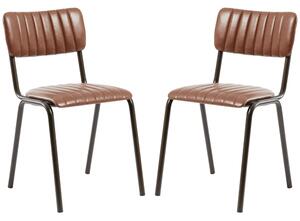 Toulouse Vintage Tan Faux Leather Stacking Bar Chairs In Pair