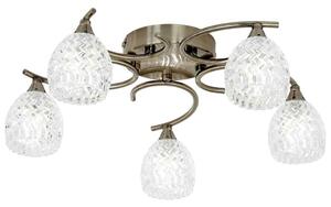 Barco 5 Lights Glass Flush Ceiling Light In Antique Brass