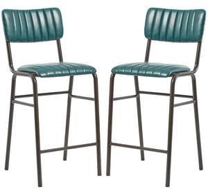 Toulouse Vintage Teal Faux Leather Mid Bar Stools In Pair