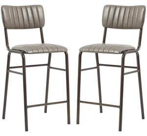 Toulouse Vintage Dark Grey Faux Leather Mid Bar Stools In Pair