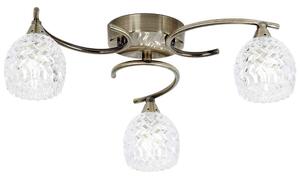 Barco 3 Lights Glass Flush Ceiling Light In Antique Brass