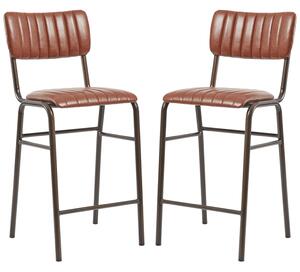 Toulouse Vintage Tan Faux Leather Mid Bar Stools In Pair