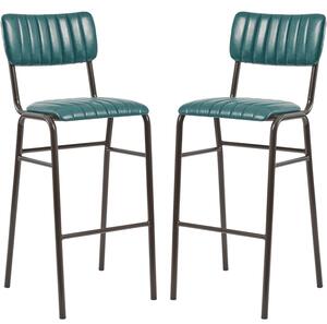 Toulouse Vintage Teal Faux Leather Bar Stools In Pair