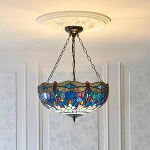 Dearborn Blue Tiffany Glass Inverted Pendant Light In Satin Black