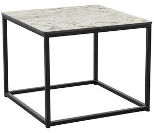 Extro Wooden Square Coffee Table In White Carrara Marble
