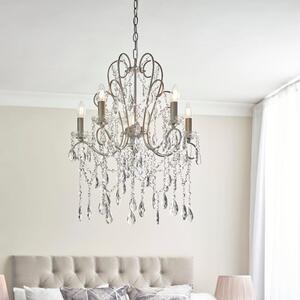 Baraboo 5 Light Glass Pendant Ceiling Light In Aged Silver