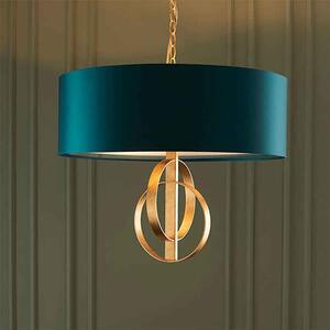 Carson Small Teal Fabric Pendant Light In Antique Gold