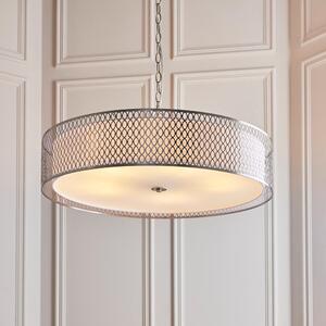 Cagney White Fabric Shade Pendant Light In Satin Nickel