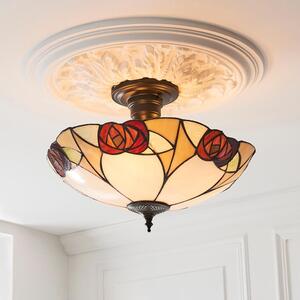 Ingram 3 Lights Tiffany Glass Semi Flush Light In Satin Black
