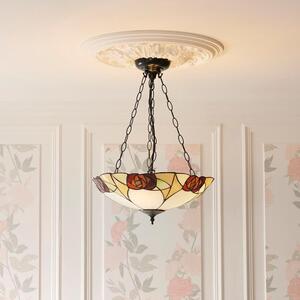 Ingram 3 Light Tiffany Glass Inverted Pendant Light In Satin Black