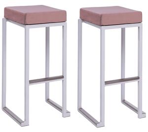 Kelowna Pink Velvet Bar Stools With White Steel Frame In Pair