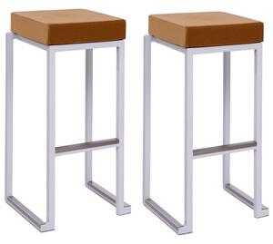 Kelowna Gold Velvet Bar Stools With White Steel Frame In Pair