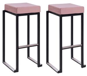 Kelowna Pink Velvet Bar Stools With Black Steel Frame In Pair