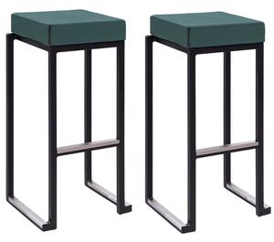 Kelowna Green Velvet Bar Stools With Black Steel Frame In Pair