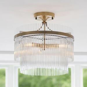 Mainz 3 Light Clear Glass Semi Flush Light In Antique Brass