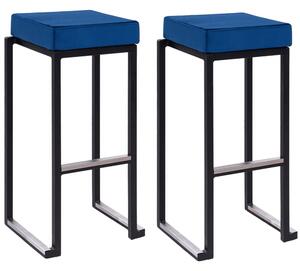 Kelowna Blue Velvet Bar Stools With Black Steel Frame In Pair