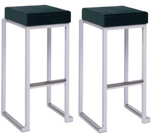 Kelowna Green Velvet Bar Stools With White Steel Frame In Pair