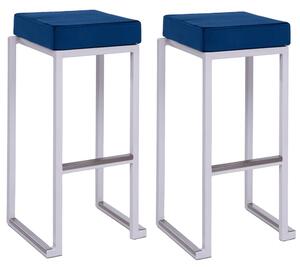 Kelowna Blue Velvet Bar Stools With White Steel Frame In Pair