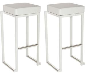 Kelowna White Faux Leather Bar Stools With Steel Frame In Pair