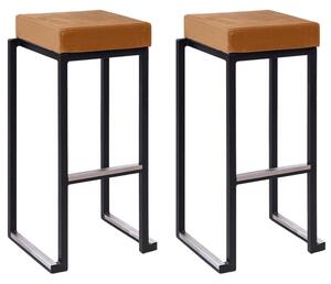 Kelowna Gold Velvet Bar Stools With Black Steel Frame In Pair