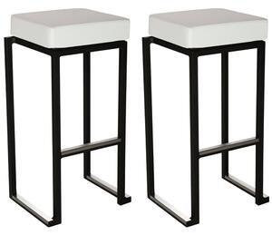 Kelowna White Faux Leather Bar Stools With Black Steel Frame In Pair