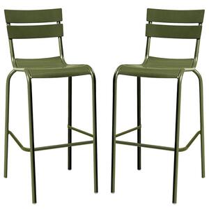 Magnolia Olive Green Aluminium Bar Stools In Pair
