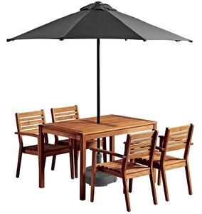 Marietta Wooden Dining Table With 4 Chairs And Parasol In Natural