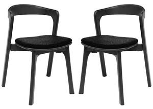 Natchez Black Wooden Stacking Side Chairs With Fabric Seat In Pair