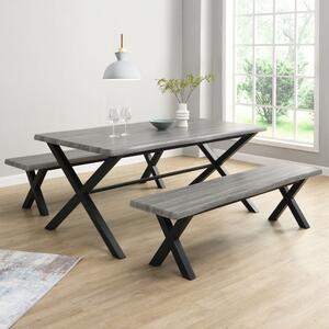 Munich Wooden Dining Table With 2 Dining Benches In Grey Oak
