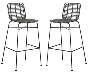 Ponoka Black Rattan Stacking Bar Stools In Pair