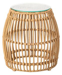 Ponoka Glass Top Outdoor Side Table With Rattan Base In Natural